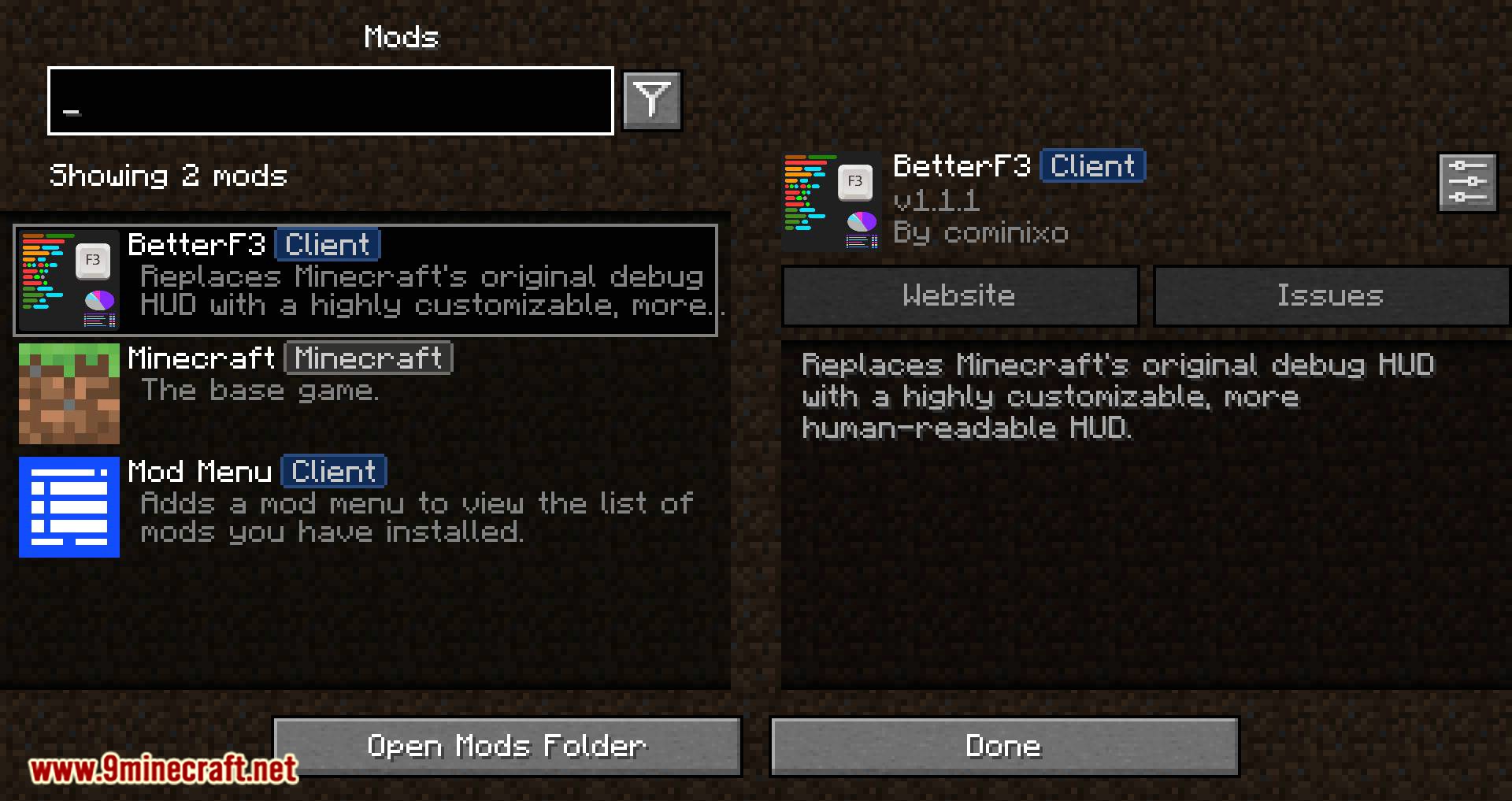 BetterF3 mod for minecraft 01